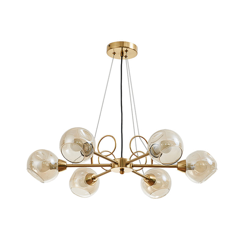 Globe Clear Glass Chandelier Light Fixture - Vintage Gold 3/6/8 Bulbs Warm/White Lighting