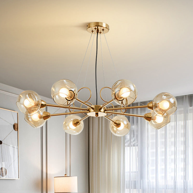 Globe Clear Glass Chandelier Light Fixture - Vintage Gold 3/6/8 Bulbs Warm/White Lighting 8 / Warm