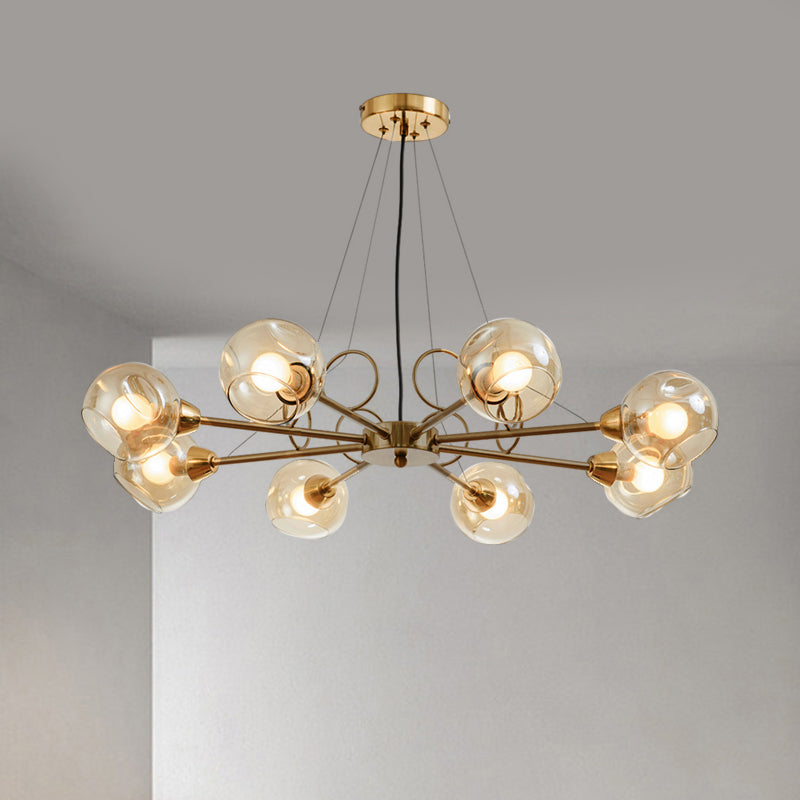 Globe Clear Glass Chandelier Light Fixture - Vintage Gold 3/6/8 Bulbs Warm/White Lighting