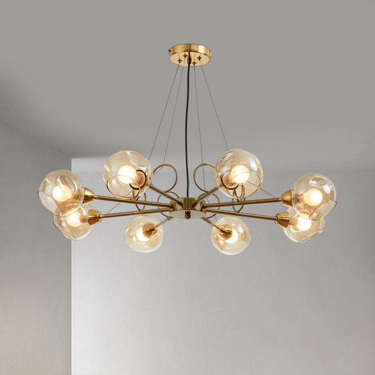 Globe Clear Glass Chandelier Light Fixture - Vintage Gold 3/6/8 Bulbs Warm/White Lighting