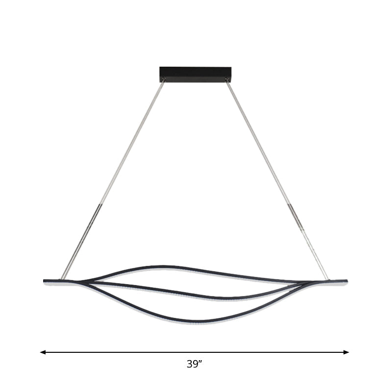Nordic Led Black Pendant Light Kit In Warm/White 31.5/39/47 Wide With Metallic Leaf-Like Island