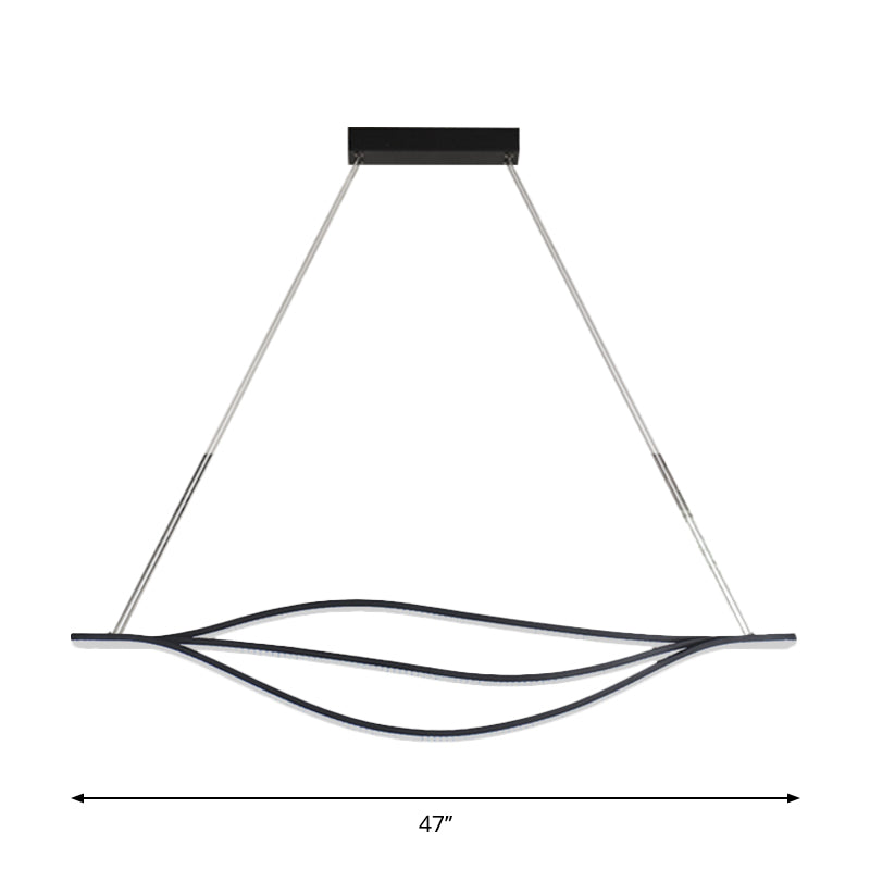 Nordic Led Black Pendant Light Kit In Warm/White 31.5/39/47 Wide With Metallic Leaf-Like Island