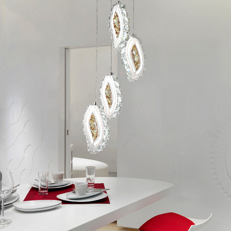 Faceted Crystal Led Pendant Ceiling Light In Simple Silver Style For Elegant Dining Rooms