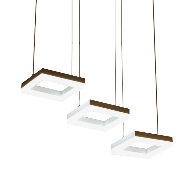 Modern Acrylic Square Chandelier With 3 Bulbs - Black And White Pendant Light Fixture