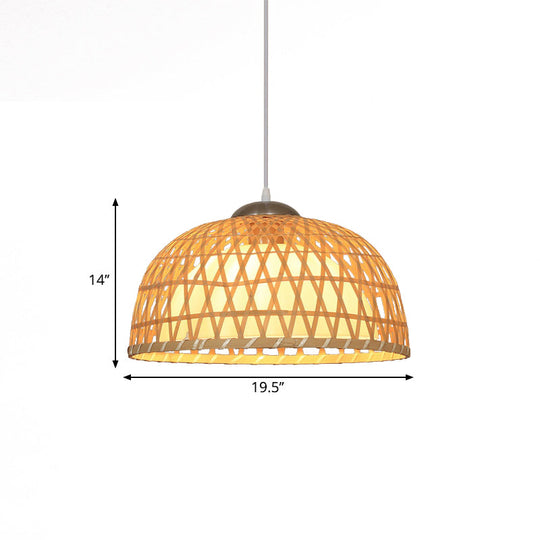 Wooden Asian Pendant Light For Restaurants - Dome Shaped Ceiling Hanging Lamp Beige 1-Light