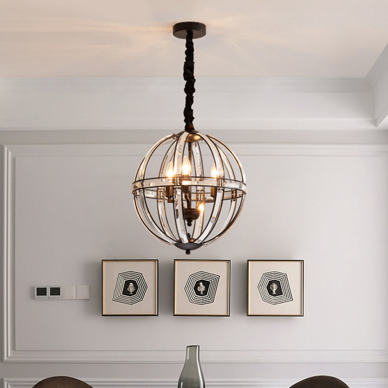 Simplicity Global Crystal-Encrusted Pendant Chandelier in Black/Gold: Elegant Single-Bulb Light for Restaurants