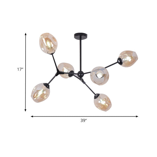 Modern Nordic Style Black Branch Chandelier With Adjustable Arm - 6/8/9 Lights Amber/Blue/Clear