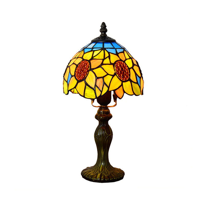 1-Light Sunflower Stained Glass Table Lamp - Lodge Tiffany Style Decorative Lighting In