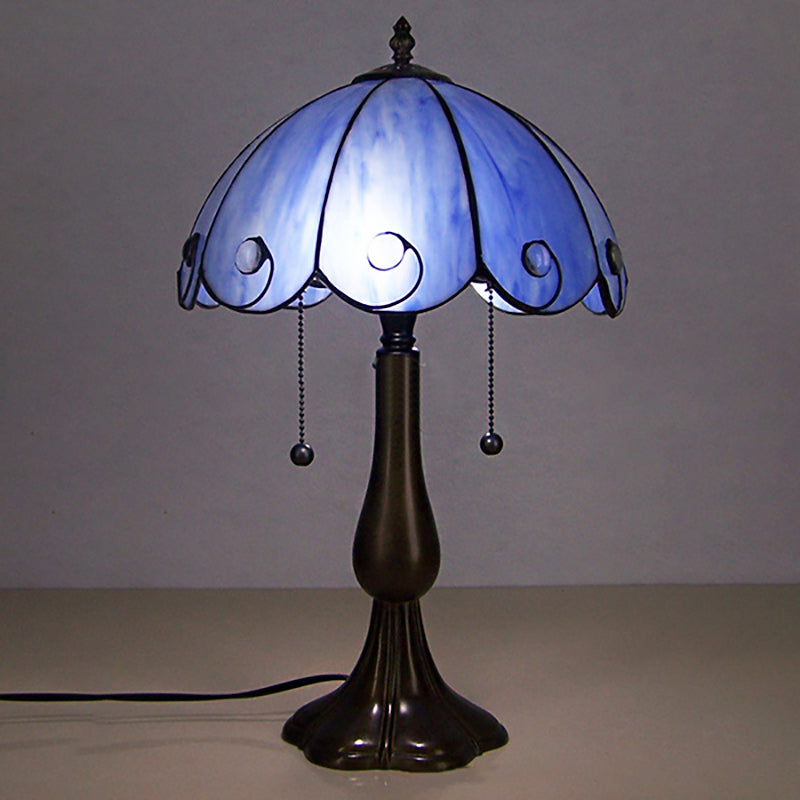 Art Deco Tiffany Table Lamp - Blue Glass Scalloped Design- Ideal For Coffee Shops