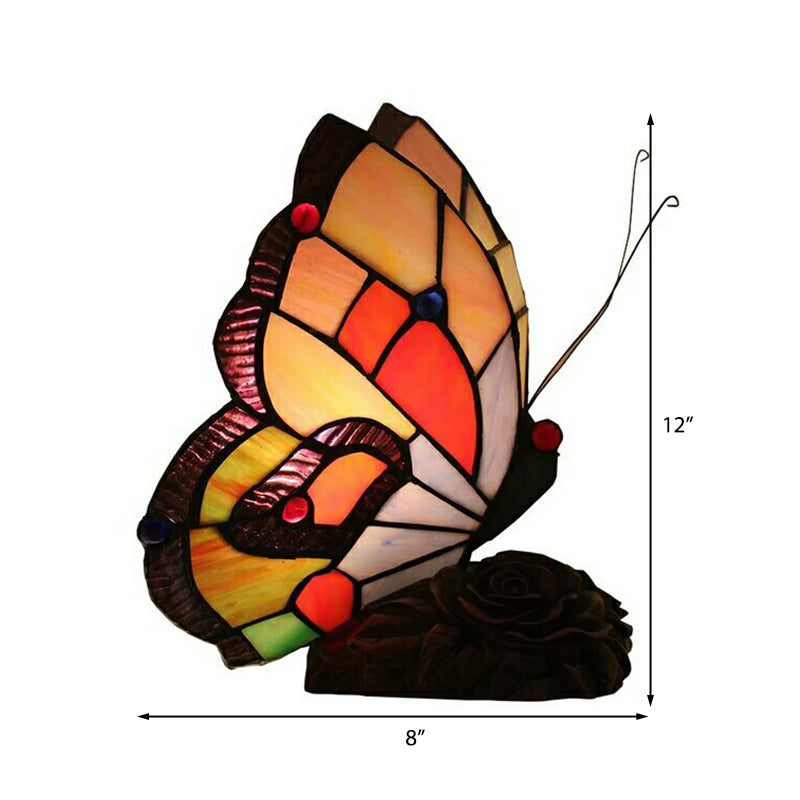 Tiffany Style Stained Glass Butterfly Table Lamp - Multicolored Shade With Green/Blue/Red 1 Light