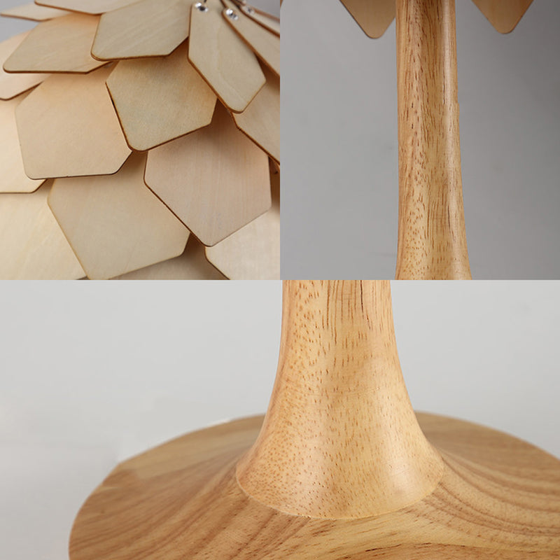 Contemporary Wooden Pine Cone Table Lamp In Beige - Bedroom Lighting