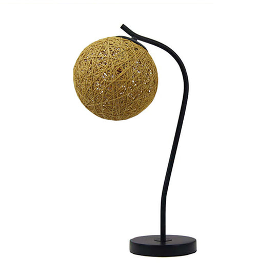 Handmade Yellow/Ivory Rattan Table Lamp - Countryside Style 1-Light With Ball Shade For Bedroom