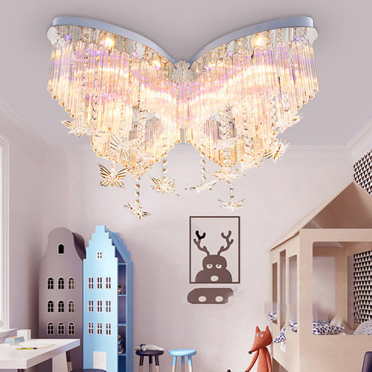 Glittering Butterfly Ceiling Lamp With Clear Crystal Mount Light - Perfect For Kindergarten White /