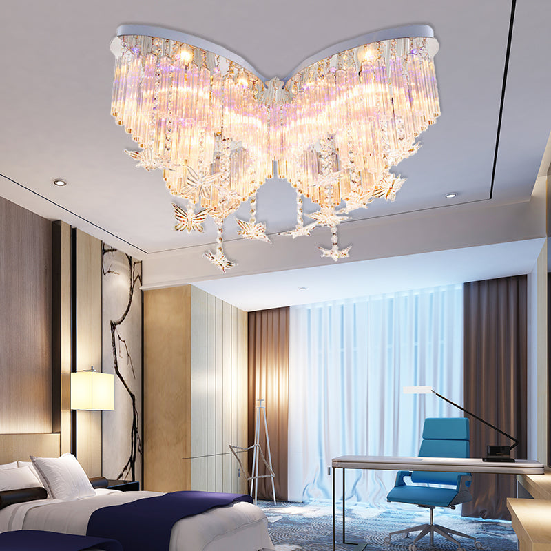 Glittering Butterfly Ceiling Lamp With Clear Crystal Mount Light - Perfect For Kindergarten