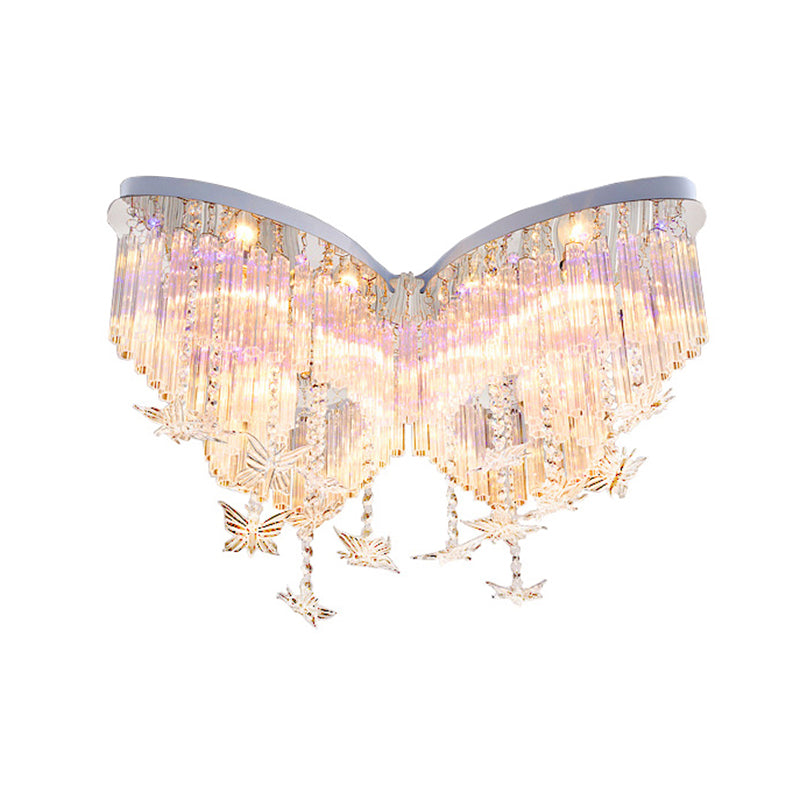Glittering Butterfly Ceiling Lamp With Clear Crystal Mount Light - Perfect For Kindergarten