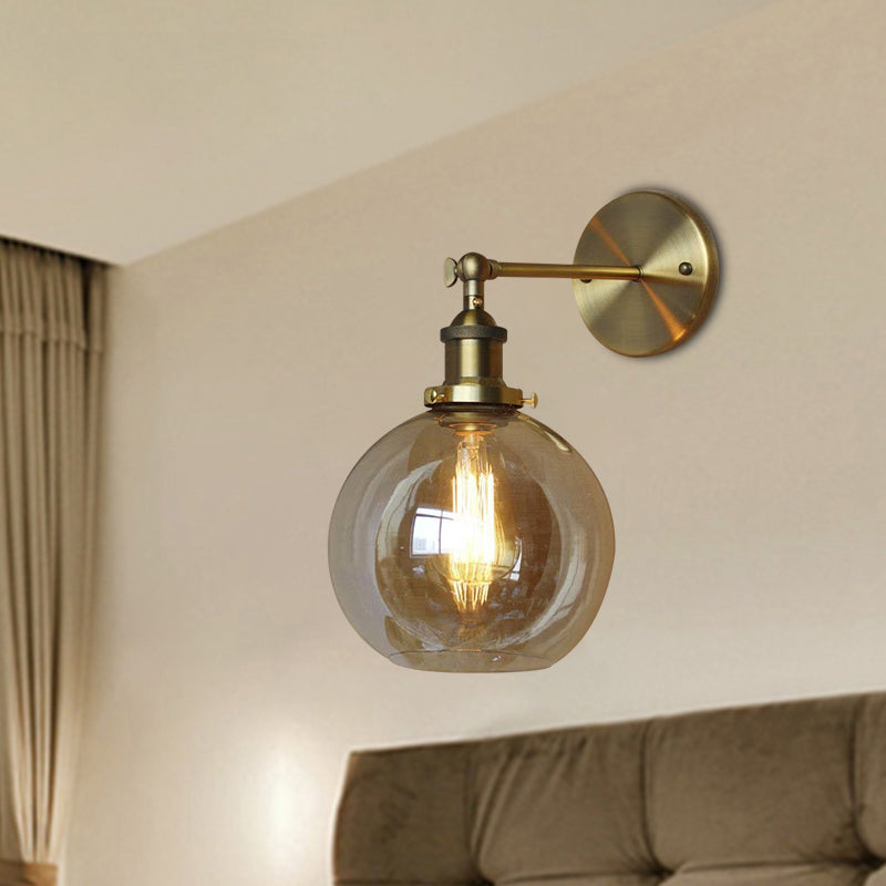 Industrial Clear Glass Globe Wall Sconce For Bedroom Lighting Amber