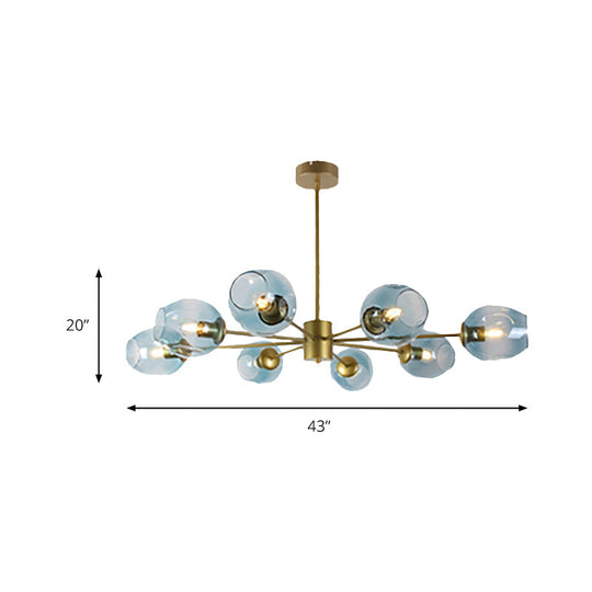 Modern Gold Branch Chandelier - 6/8 Lights Light Blue/Clear/Amber Glass Ceiling Lamp