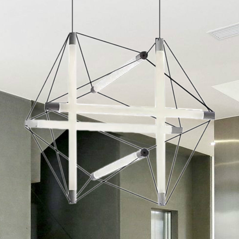 Contemporary Silver Chandelier With Geometric Acrylic Shade - 3/6 Lights Hanging Lighting