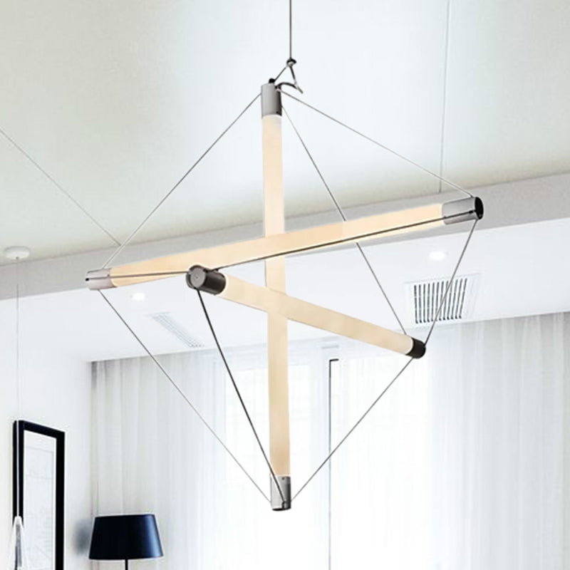 Contemporary Silver Chandelier With Geometric Acrylic Shade - 3/6 Lights Hanging Lighting