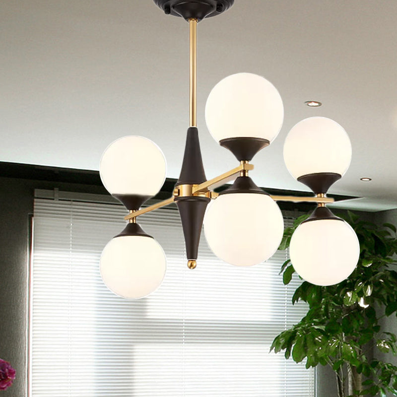 Modern White Glass Chandelier Pendant With Black Led Lights - Ideal For Dining Room