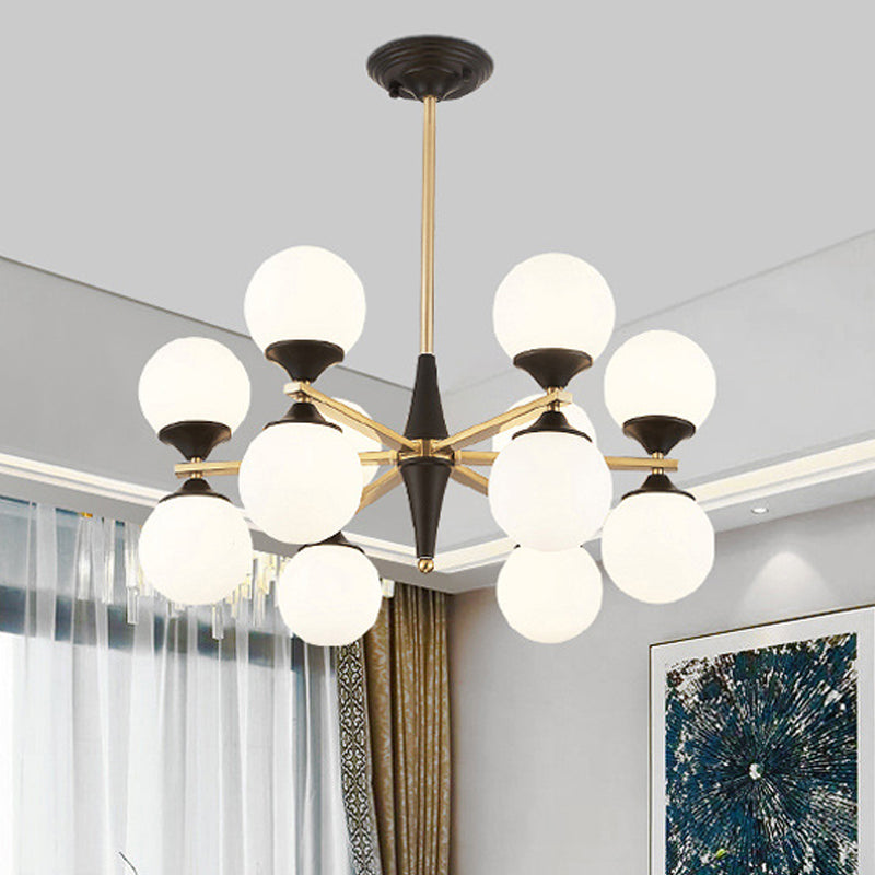 Modern White Glass Chandelier Pendant With Black Led Lights - Ideal For Dining Room