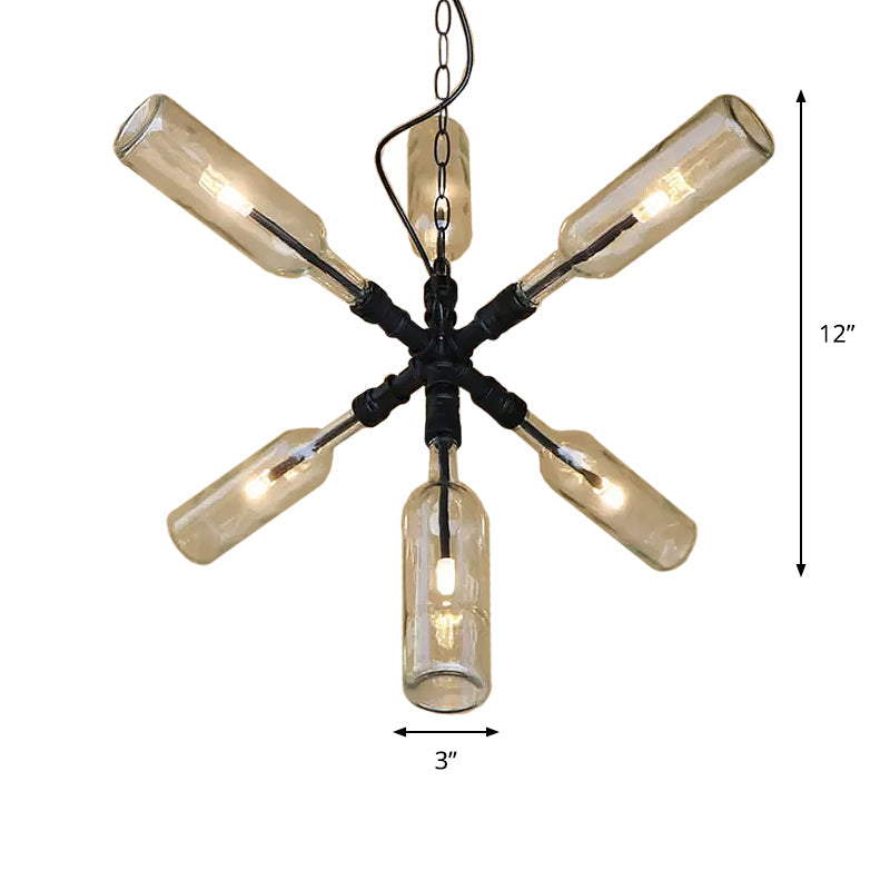 Clear/Blue Glass Pendant Light With Industrial Style Design - Pipe Fixture In Black/Aged Brass 2/4/6