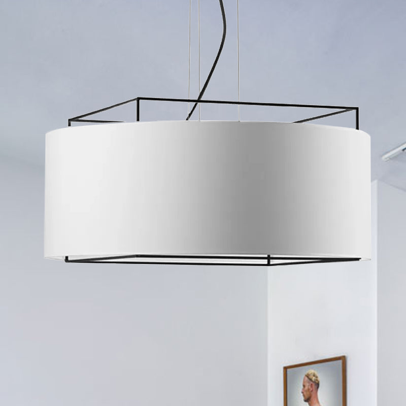 Fabric LED Drum Pendant Light Fixture in Modern White/Black Ceiling Hanging Design