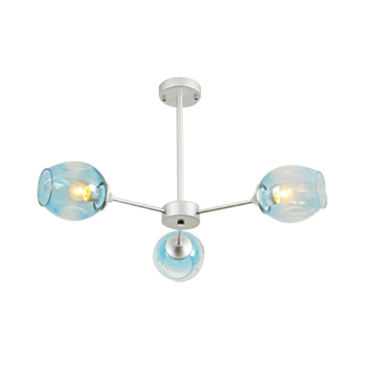 Modernist Hanging Chandelier - Black/Chrome Sputnik Suspension Pendant With Blue/Amber Glass Shade