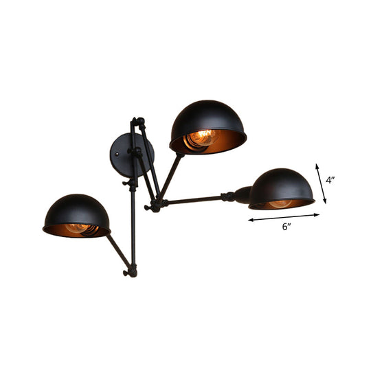 Industrial Style Swing Arm Wall Lamp With Bowl Shade - Black Sconce Lighting (2/3 Heads)