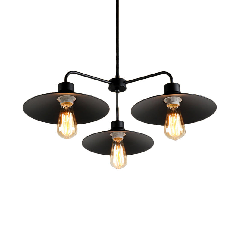 Industrial Round Black Chandelier Pendant Light - Vintage Style, Metallic Finish, with Hanging Rod - 3/5 Lights