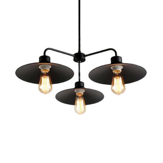 Vintage Industrial Black Chandelier With Metallic Round Shades And 3/5 Lights