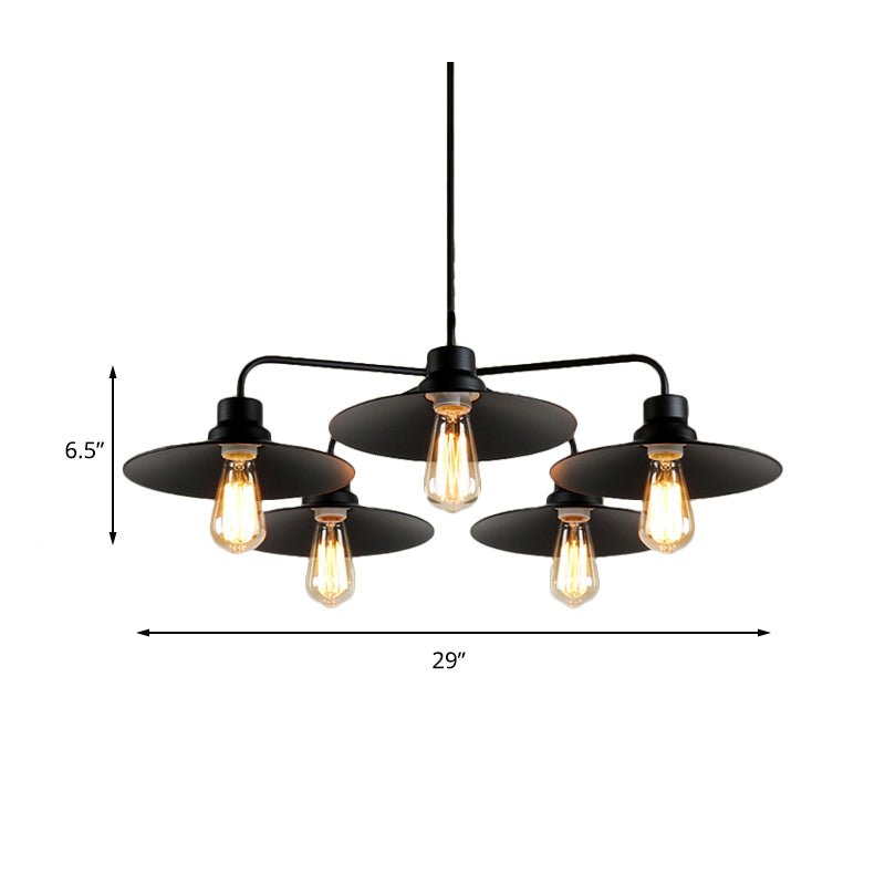 Vintage Industrial Black Chandelier With Metallic Round Shades And 3/5 Lights