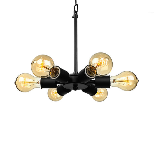 Industrial Exposed Pendant Light - Adjustable 6-Bulb Metallic Chandelier For Study Room (Black)