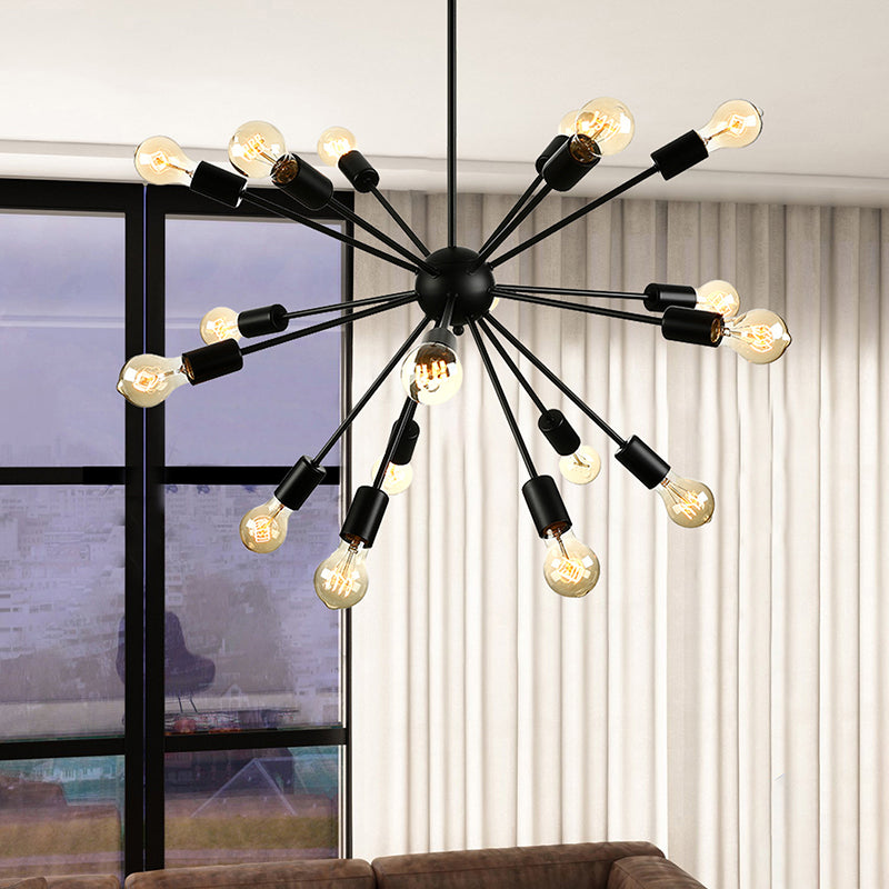 Sputnik Vintage Style Black Metal Chandelier: Multi-Light Pendant For Dining Room