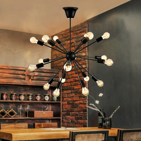Sputnik Vintage Metal Chandelier: Dining Room Pendant Light Fixture in Black
