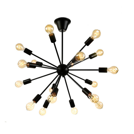 Sputnik Vintage Style Black Metal Chandelier: Multi-Light Pendant For Dining Room