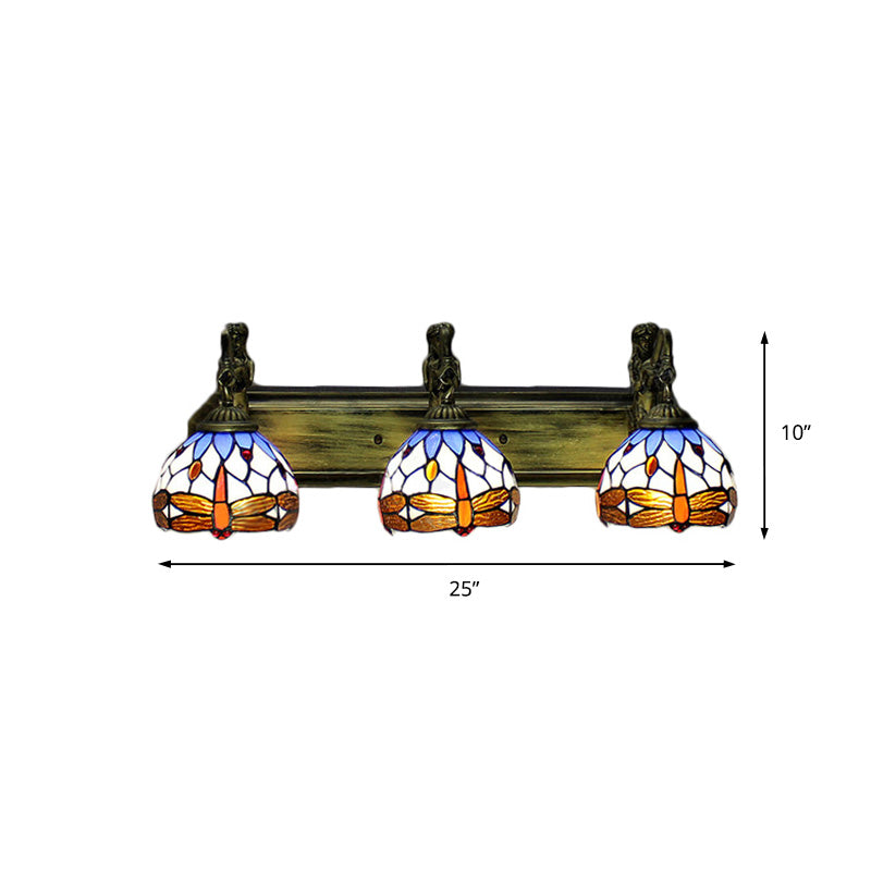 Multicolor Stained Glass Sconce Light: Bronze 3-Head Wall Mount With Baroque Design
