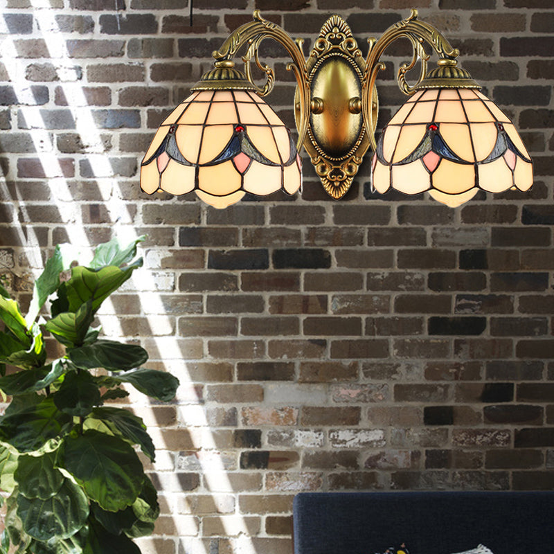 Magnolia White/Beige Tiffany Sconce Light For Living Room Beige