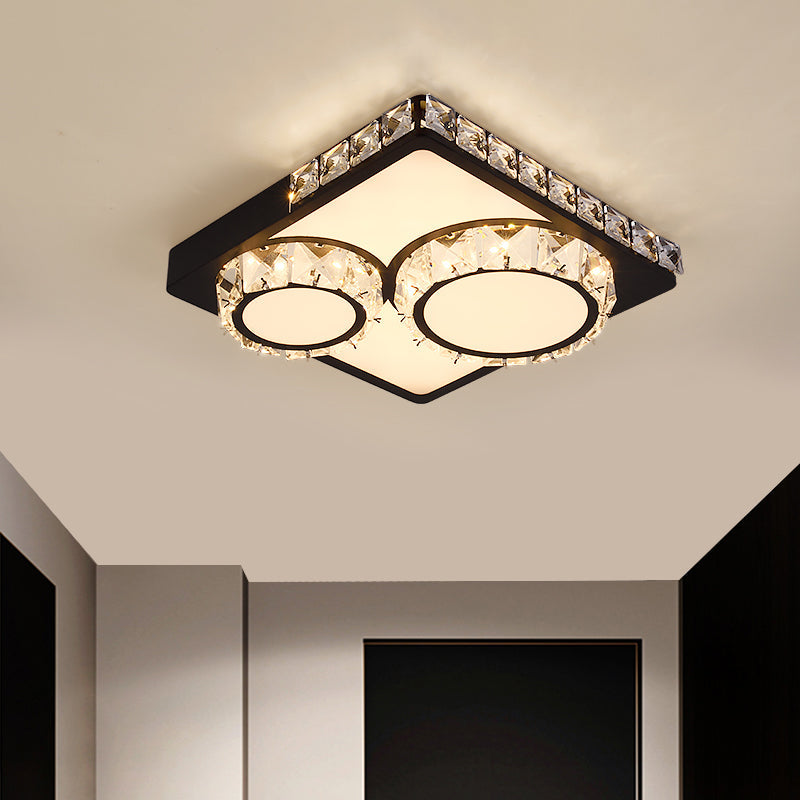 Led Crystal Block Ceiling Light In Black - Simple Flush Mount Design / Round