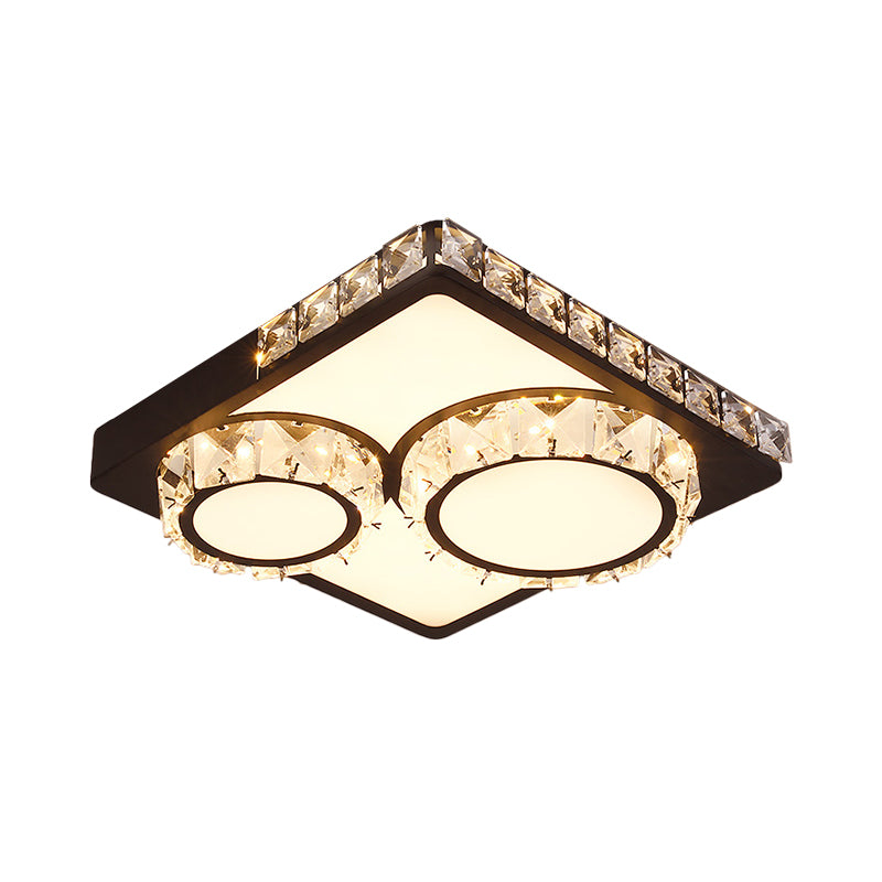 Led Crystal Block Ceiling Light In Black - Simple Flush Mount Design