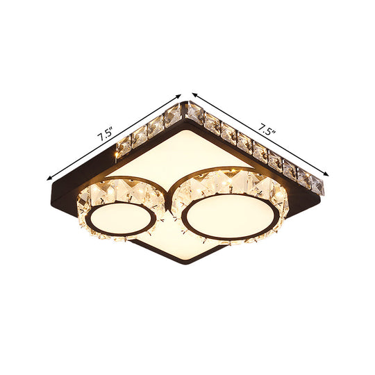 Led Crystal Block Ceiling Light In Black - Simple Flush Mount Design