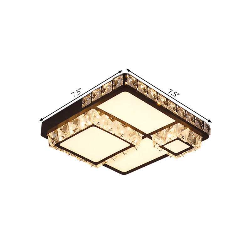 Led Crystal Block Ceiling Light In Black - Simple Flush Mount Design