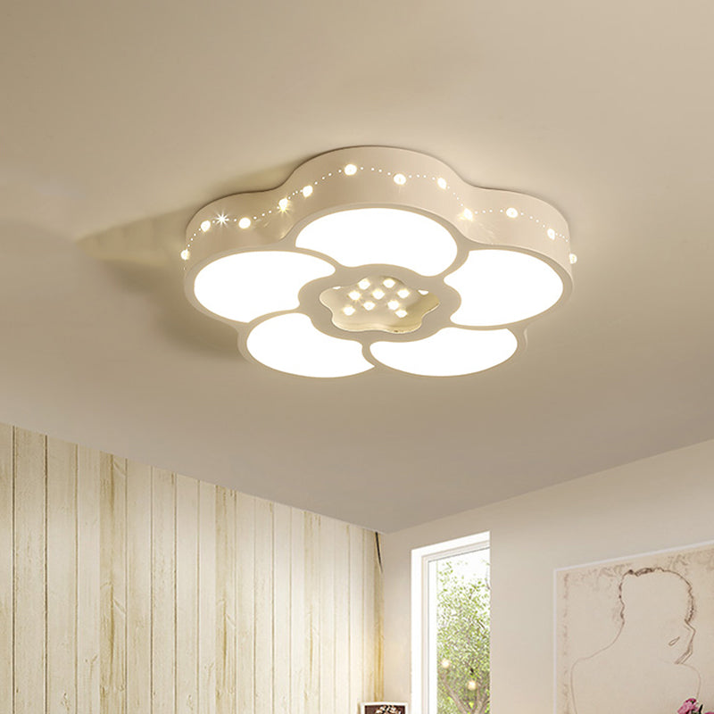 Chrome Crystal Led Ceiling Light Fixture With Simplicity Flower/Moon Design