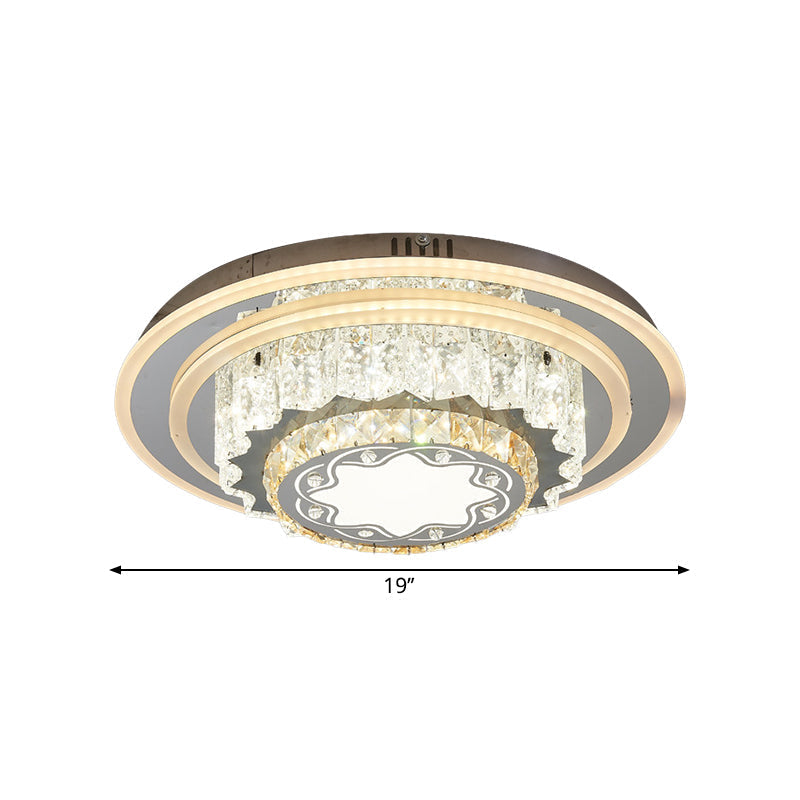 Modern Chrome Led Crystal Flush Mount Ceiling Fixture For Bedroom Featuring Hand-Cut Flower/Star