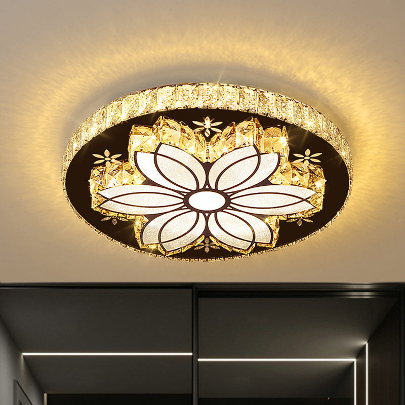 Modern Cut Crystal Bloom Led Flushmount Ceiling Light Fixture - Chrome Finish