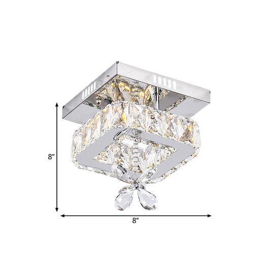 Square Crystal Led Semi Flush Mount Ceiling Fixture Beveled Design Chrome Finish - 8/12 Wide