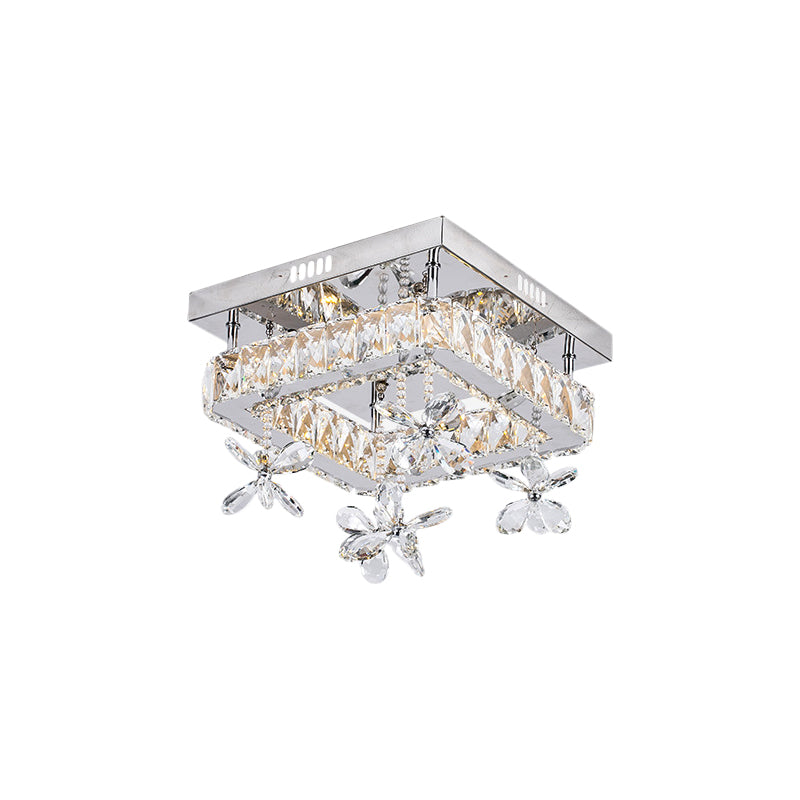 Square Crystal Led Semi Flush Mount Ceiling Fixture Beveled Design Chrome Finish - 8/12 Wide