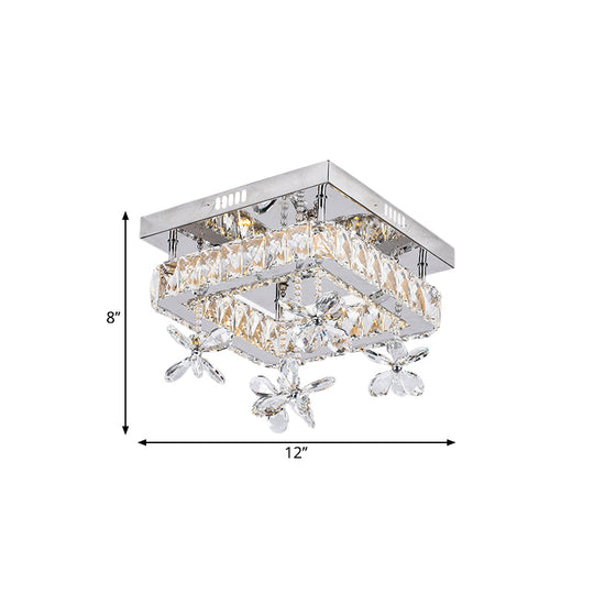 Square Crystal Led Semi Flush Mount Ceiling Fixture Beveled Design Chrome Finish - 8/12 Wide