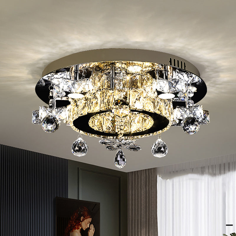 Faceted Crystal Star Semi Flush Lamp - Led Ceiling In Chrome Warm/White Light / A