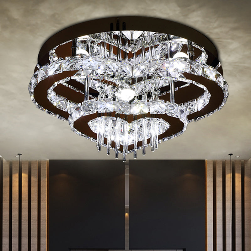 Modern Crystal Block And Rod Flush Mount Led Ceiling Light With Loving Heart Design Chrome